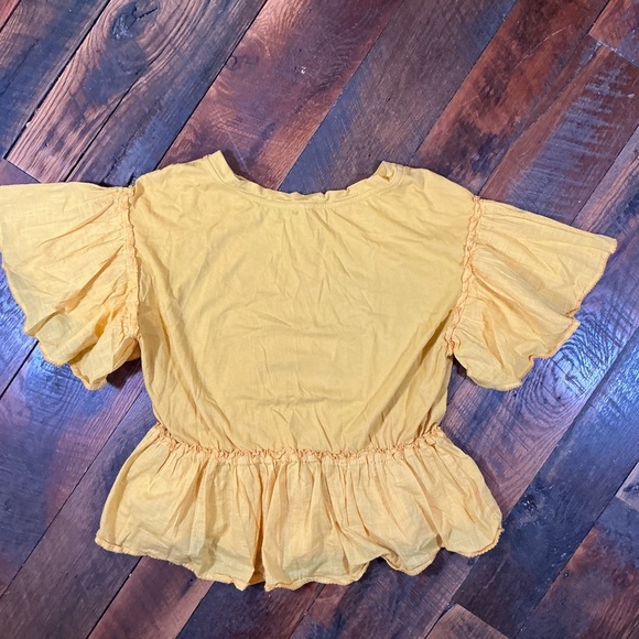 Anthropologie Yellow Ruffle Sleeve Peplum Top Size Small - Picture 2 of 5